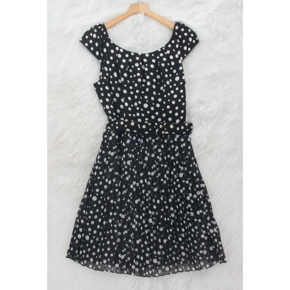 Spense Sheath Dress Womens 14 Multi Polka Dot Pleated Cap Sleeve Side Zip #906